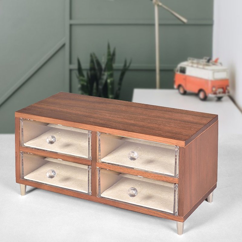 Walnut solid wood pattern four drawer storage box - กล่องเก็บของ - ไม้ 