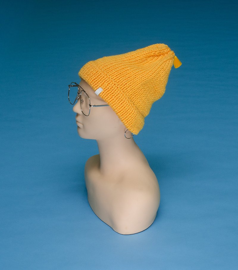 Tassel - Bright Yellow TS021 Hand-knitted Cap - Hats & Caps - Cotton & Hemp Yellow