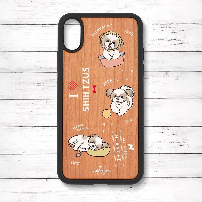 Personalized Shih Tzu Shock Absorbent Wooden iPhone Case (Loose cute mix) - เคส/ซองมือถือ - ไม้ สีนำ้ตาล