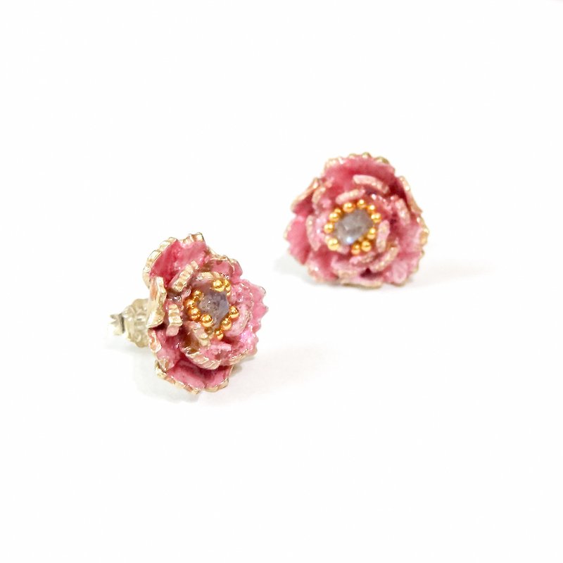 Flower rich peony flower earrings natural stone jewelry labradorite/ Stone enamel handmade jewelry pre-order - Earrings & Clip-ons - Enamel 