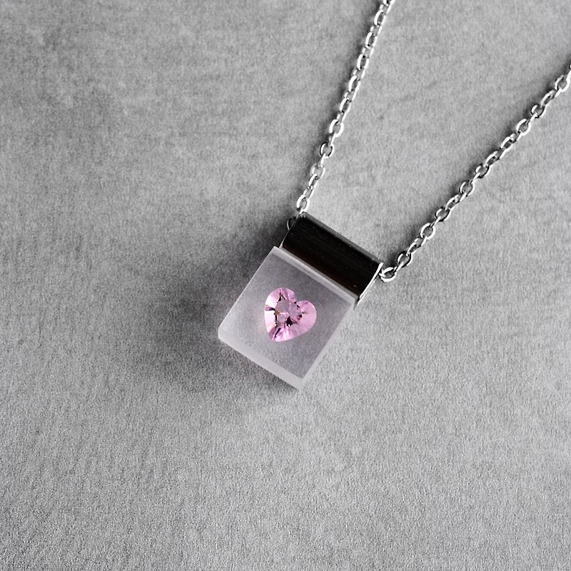 Cherry Heart, Zirconia, Necklace, Made in Japan, Stainless Steel, Contemporary, Simple - สร้อยคอ - เรซิน สึชมพู