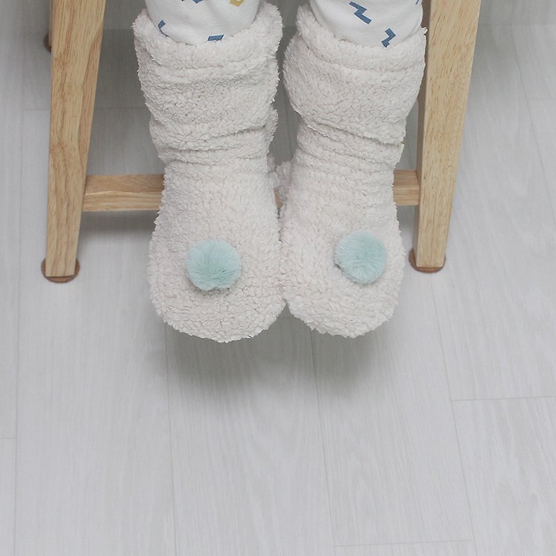  baby mint pompom  wool warm winter socks - ถุงเท้าเด็ก - ขนแกะ สีน้ำเงิน