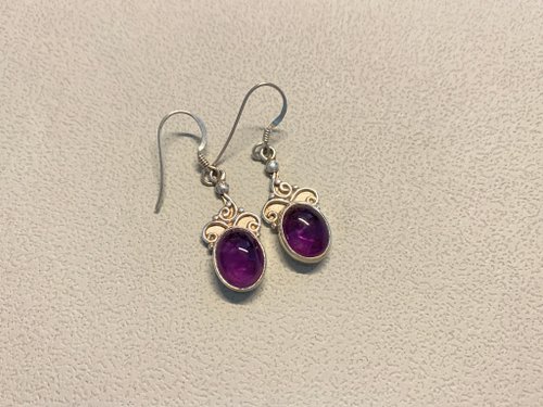 奈爾裡 天然 紫水晶 耳環 耳飾 可改夾式 尼泊爾 手工製 925純銀