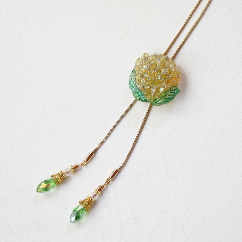 木犀花のループタイ　ネックレス・ラリエット風　銀木犀×草色 - 項鍊 - 樹脂 黃色