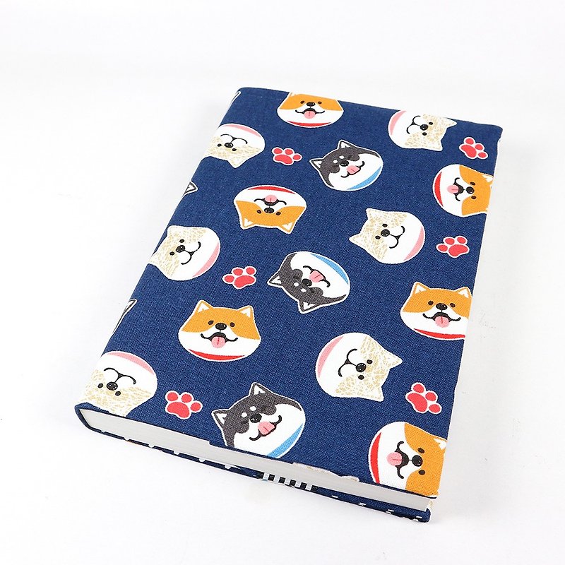 A5 Cloth book cover mother book cloth book cover book - Circle Shiba Inu (Blue) - Book Covers - Cotton & Hemp Blue