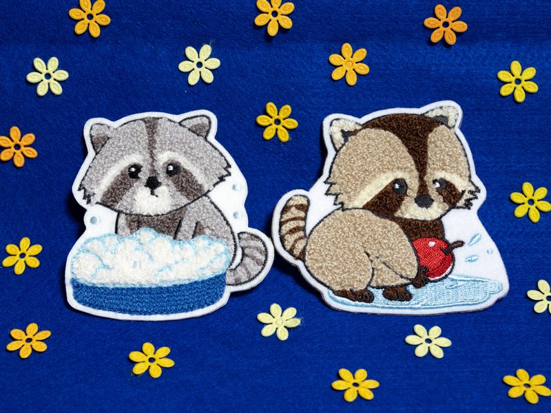 貼紙 動物系列 浣熊-浣熊洗澡 立體刺繡 - 貼紙 - 繡線 多色
