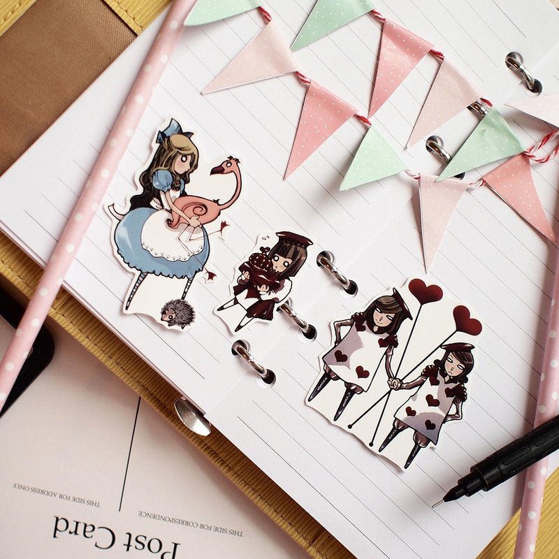 Mini Character Stickers Alice in Wonderland l Croquet Preparation Alice poker - Stickers - Paper Blue