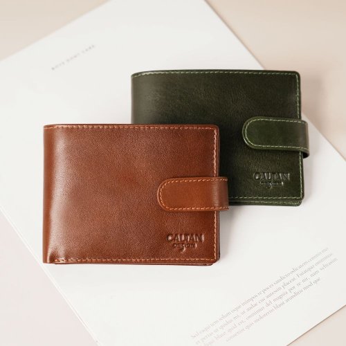 CALTAN DESIGN 【24hr快速出貨】扣式三頁真皮多功能零錢短夾-075250 兩色 短夾