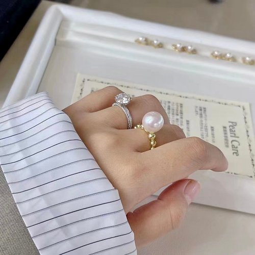 新品！箱付き！天然淡水パールリング　シルバー925/イエローゴールドメッキリング 500x0.jpg