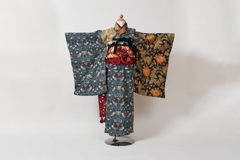 ウィリアムモリス　キッズ浴衣　William Morris kids YUKATA KIMONO  GreenOrange - 男/女童禮服 - 棉．麻 綠色