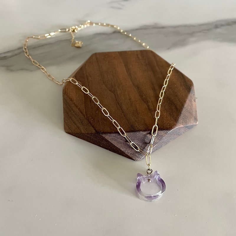 [Wisdom and Spirit Marriage] Purple Stone Cat Pendant Gold-plated Necklace - สร้อยคอ - คริสตัล 