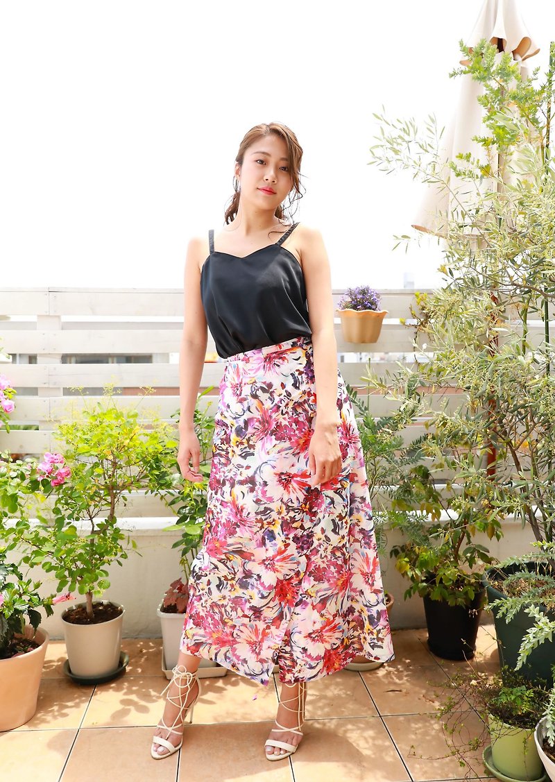【made in Japan】flower long  wrap skirt  PNK - Skirts - Cotton & Hemp Pink