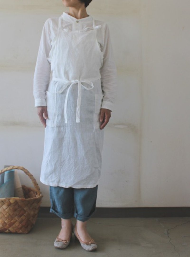 White Linen apron! Unisex full apron made from Lithuanian Linen - ผ้ากันเปื้อน - ผ้าฝ้าย/ผ้าลินิน 