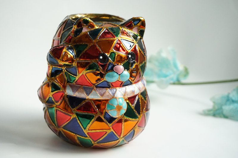 絵付け招き猫花瓶（クラシックカラー） - 花瓶・植木鉢 - ガラス 多色