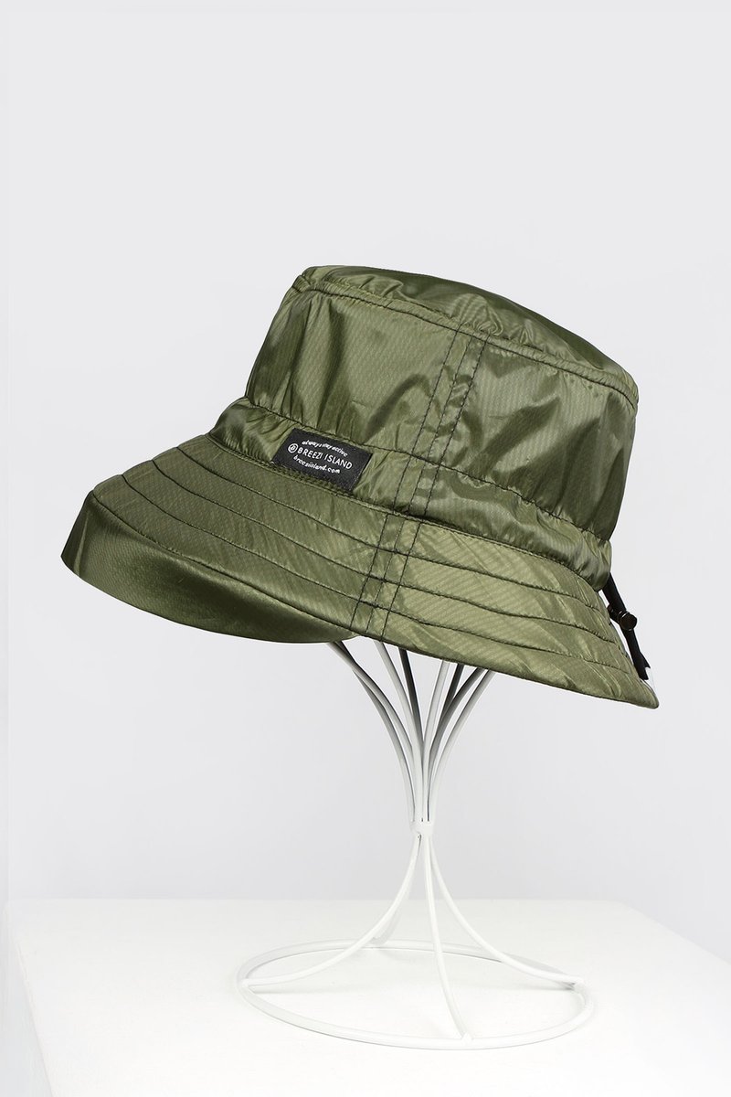 Water-repellent Packable Bucket Hat - Army Green - Extended Brim - หมวก - เส้นใยสังเคราะห์ สีเขียว