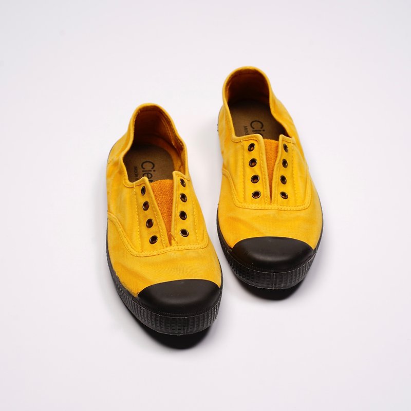西班牙帆布鞋 CIENTA T955777 64 芥末黃 黑底 洗舊布料 大人 - 女休閒鞋/帆布鞋 - 棉．麻 黃色