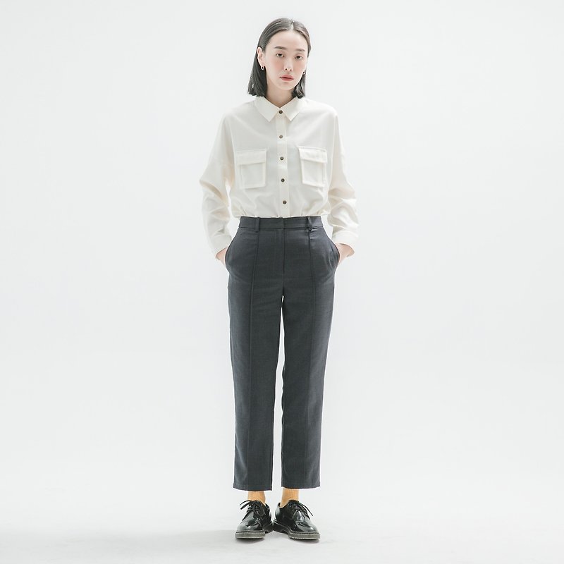 Time_time retro suit pants_9AF203_zhangqing fine grid - Women's Pants - Cotton & Hemp Blue