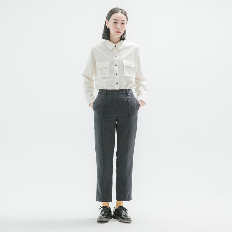 Time_time retro suit pants_9AF203_zhangqing fine grid - Women's Pants - Cotton & Hemp Blue