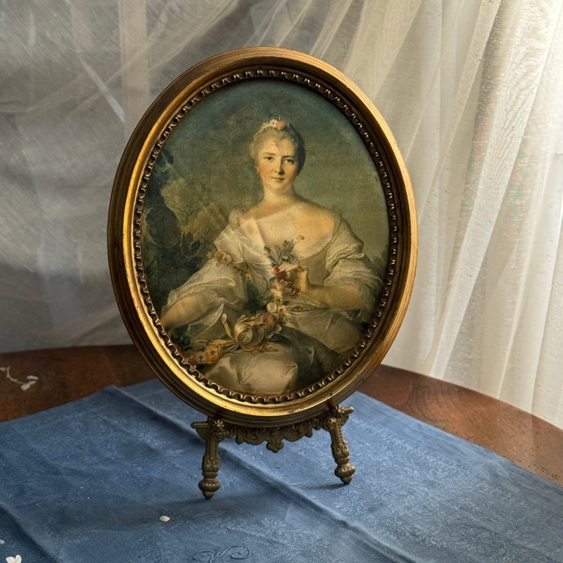 * 50828-法國古董絲綢洛可可仕女肖像金箔框 - 壁貼/牆壁裝飾 - 木頭 