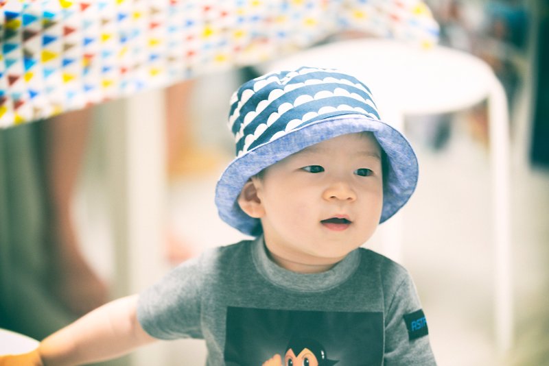 Summer BUCKET HAT 限量布款手作漁夫帽子 - 彌月禮盒 - 棉．麻 藍色