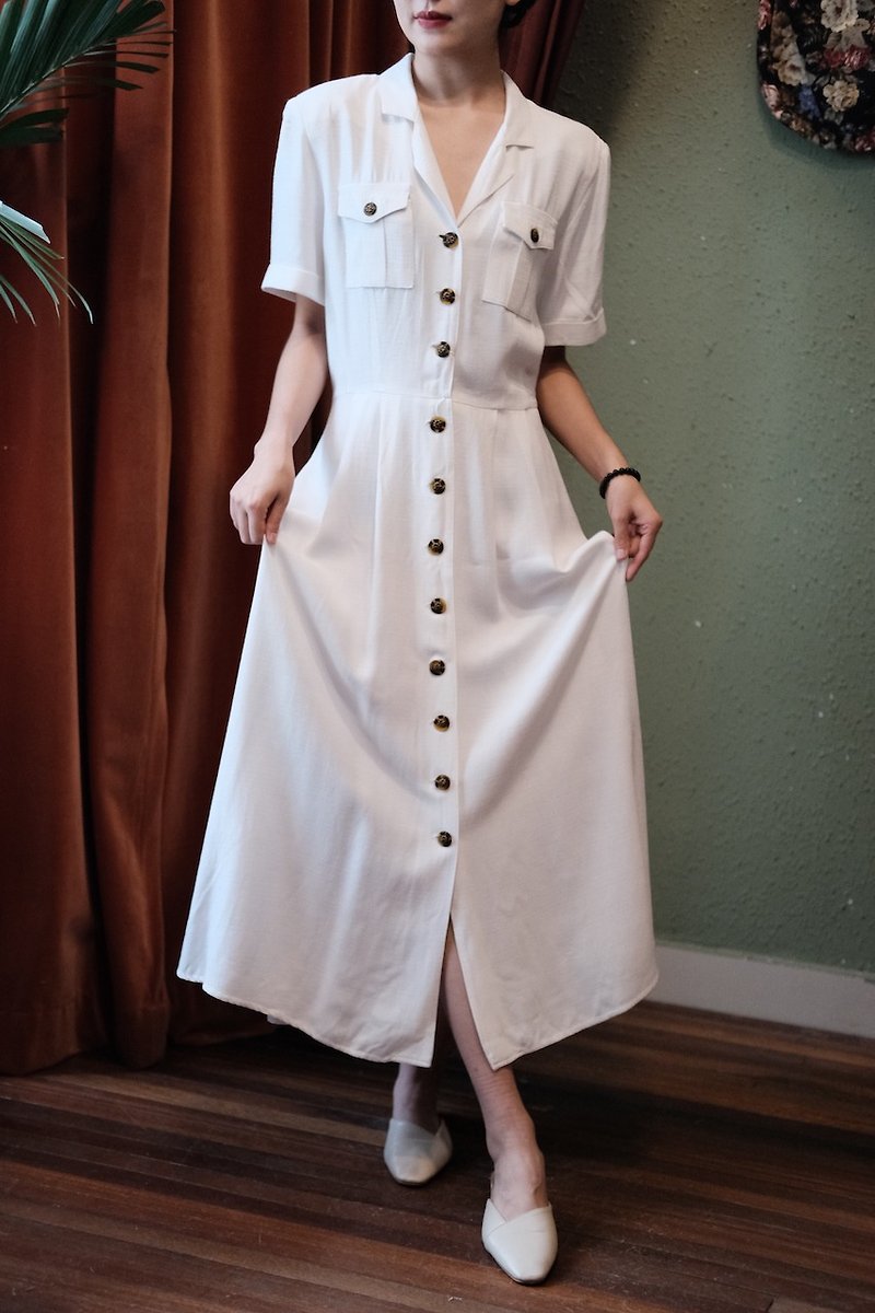 ヴィンテージドレスアメリカンメイドシャツカラー琥珀色ボタンドレスヴィンテージドレス - ニット・セーター - コットン・麻 