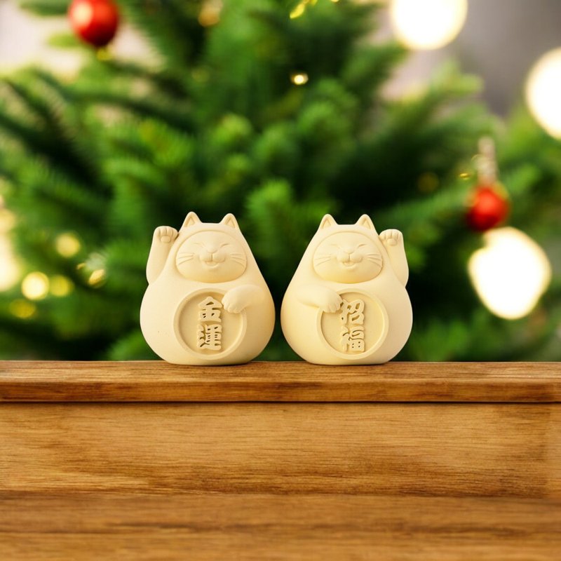 【24小時快速出貨】胖胖招財招福貓一對(小) 招財黃 - 香薰/精油/線香 - 水泥 黃色