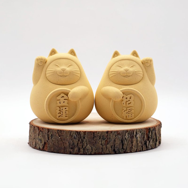 [Desk blessing items] A pair of fat and lucky cats (small) lucky yellow - น้ำหอม - ปูน สีเหลือง