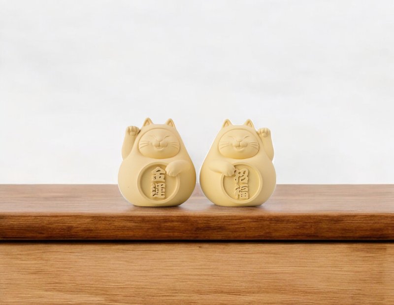 【送禮首選】胖胖招財招福貓一對(小) 招財黃 - 香氛/精油/擴香 - 水泥 黃色