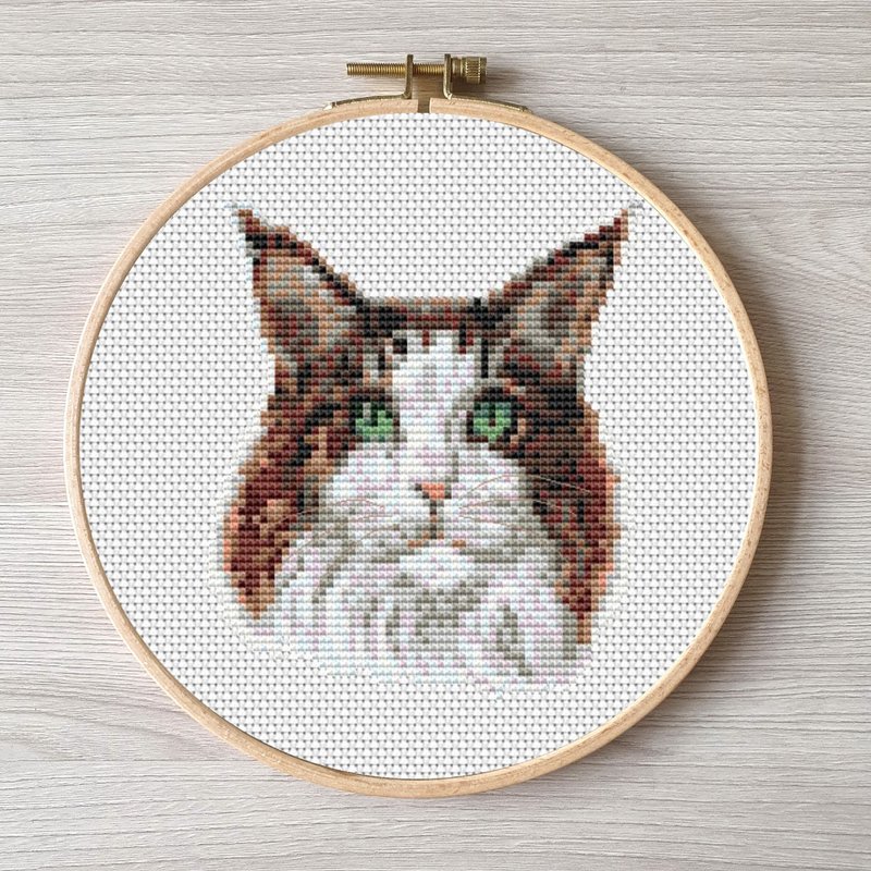 刺繡 貓 easy embroidery DIY, Cat cross stitch pattern pdf, art 10 - 其他數位設計 - 其他材質 