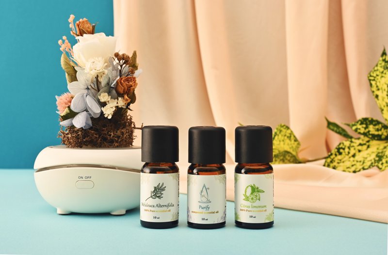 【防疫大套組】永生花薰香機+茶樹、檸檬、呼吸淨化精油 3入組 - 其他 - 精油 