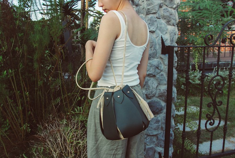 Khaki Green - Fateh the drawstring bucket bag - Messenger Bags & Sling Bags - Faux Leather Green