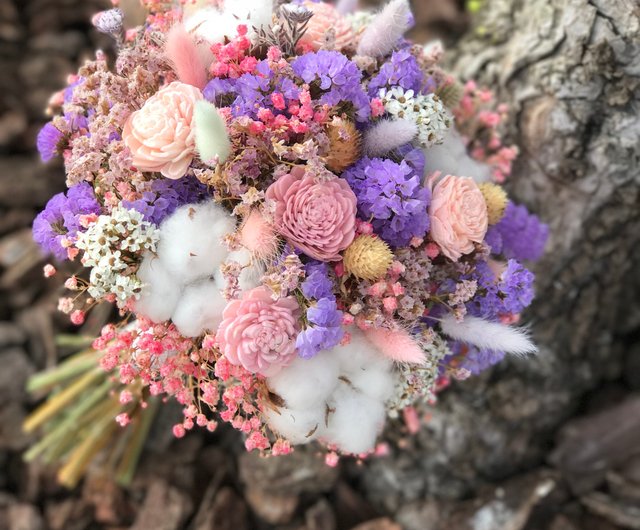 Customized bouquet NO.02*Bright red and purple/immortal flower dried flower  bouquet made as a wedding gift - Shop KEYURA GARDEN Dried Flowers & Bouquets  - Pinkoi