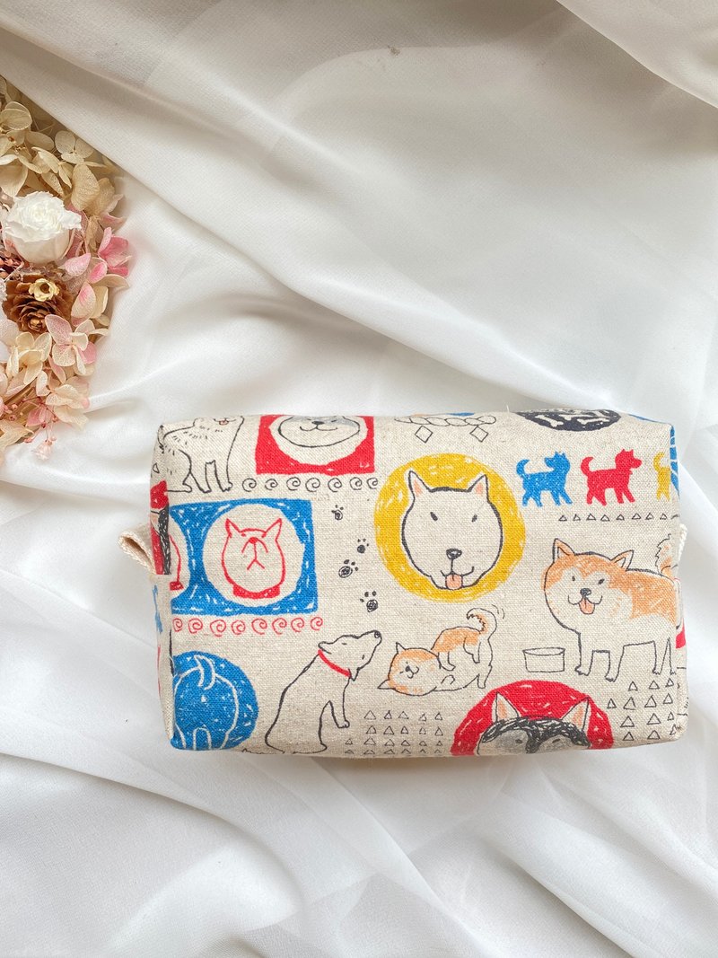 [Good day handmade] Japanese hand-painted style Shiba Inu hand-made pencil case cosmetic bag storage bag gift - Pencil Cases - Cotton & Hemp Orange