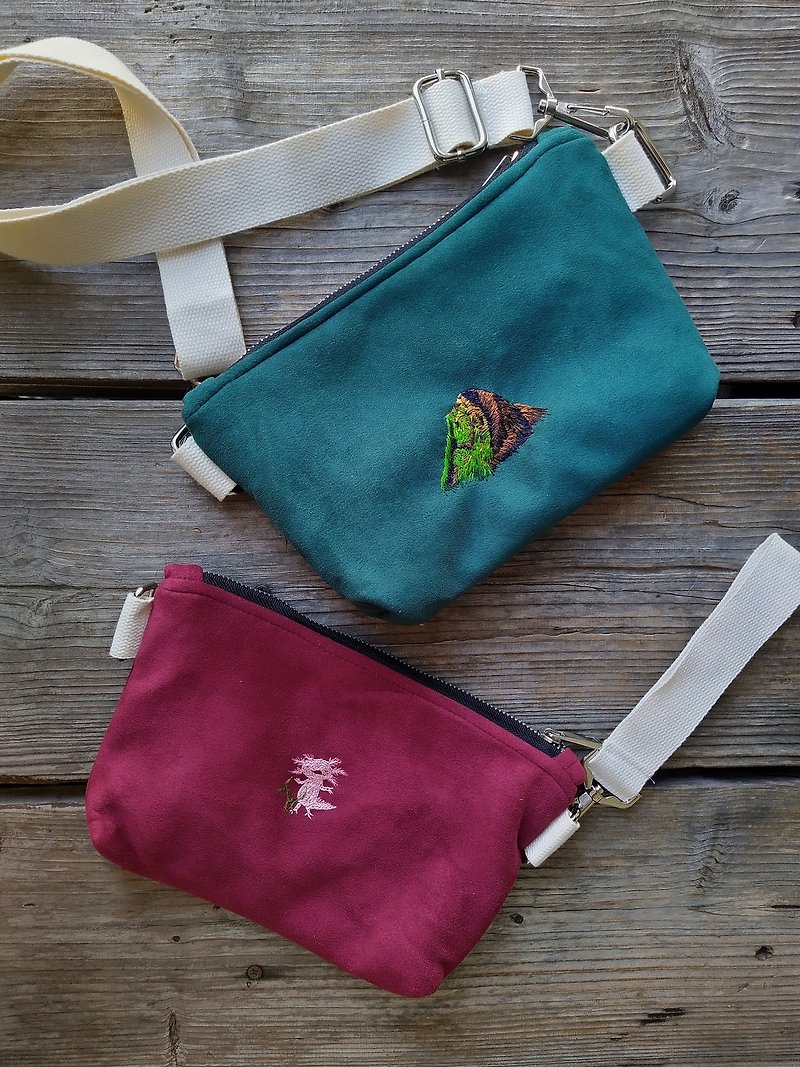 Embroidered convertible suede cross-body clutch - Messenger Bags & Sling Bags - Thread Multicolor