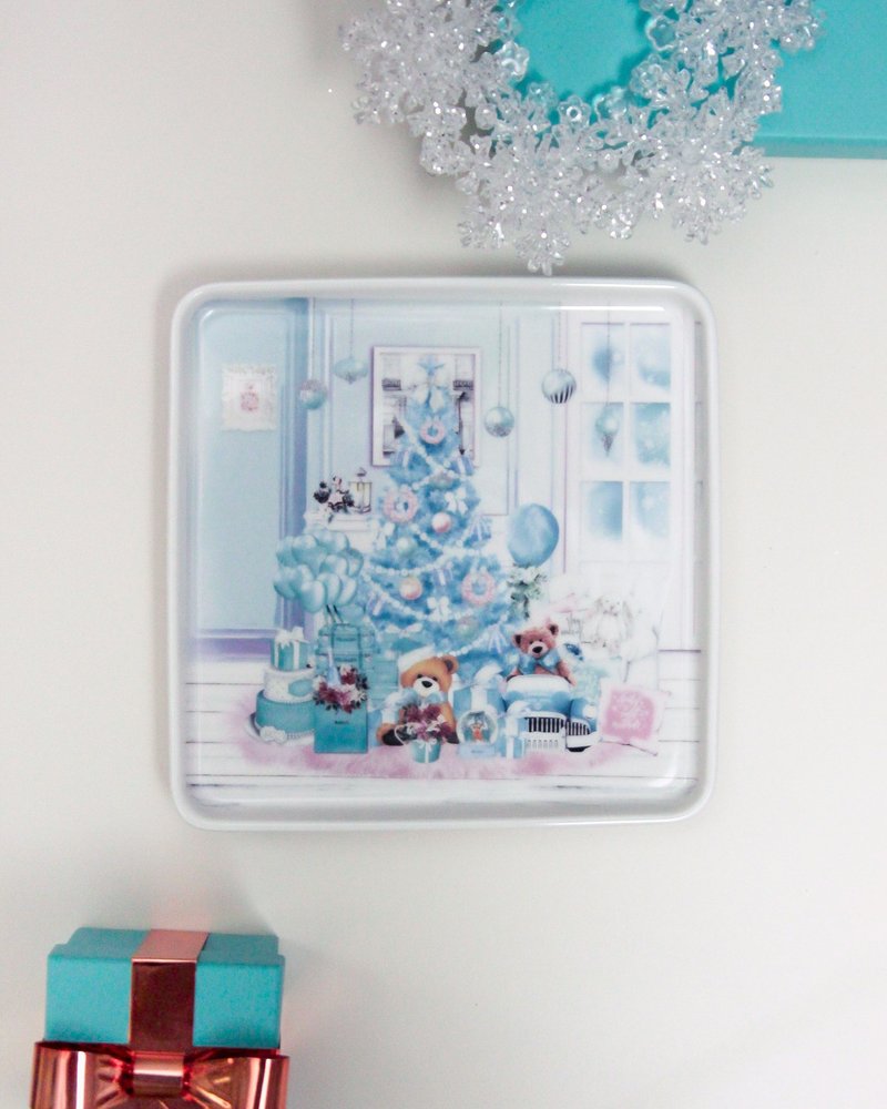 Christmas limited dessert bread square plate 2-piece set - จานและถาด - ดินเผา ขาว