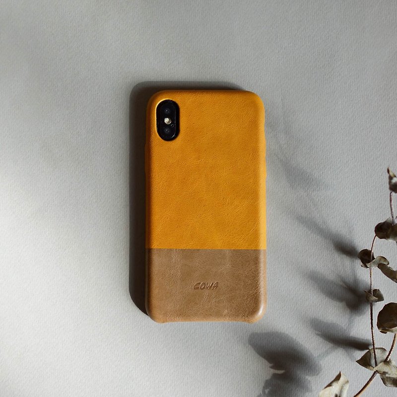 iPhone X 雙色皮革手機殼-橙黃/褐色/無插卡/ - 其他 - 真皮 橘色