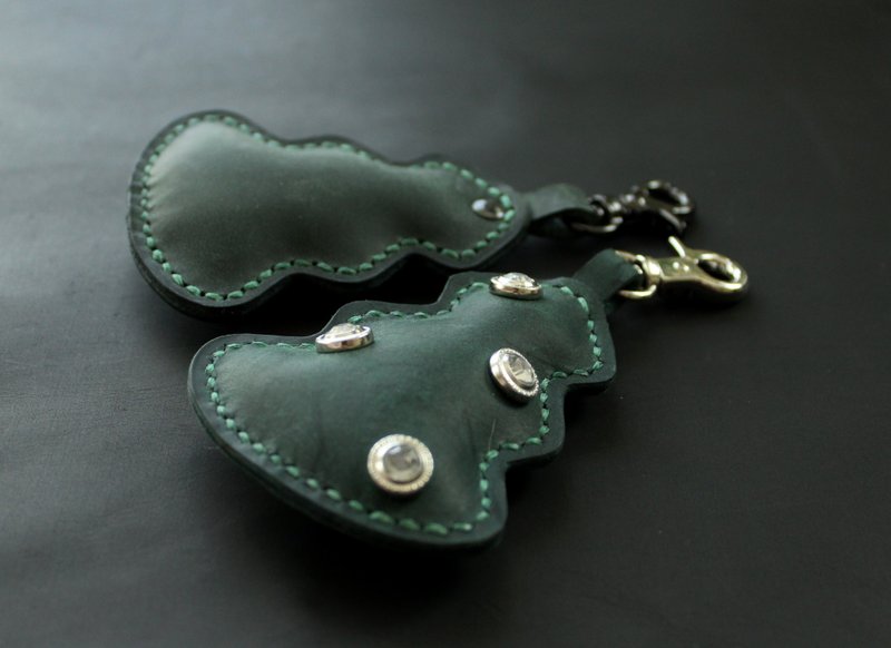 Christmas tree Leather Keychain Charm - Keychains - Genuine Leather Green