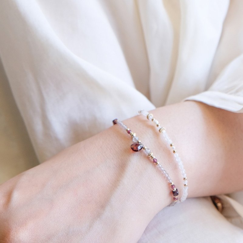 森林之心 紅石榴茶晶手鍊 14K包金 天然水晶 - 手鍊/手環 - 寶石 紅色