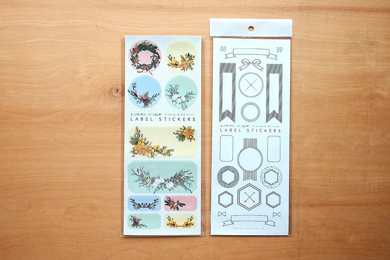 FLORAL STICKERS & LABEL STICKERS SET (2 sheets) - Stickers - Other Materials White