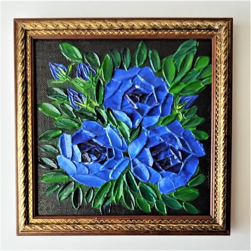 Amazon.co.jp: 青い薔薇 アクリル画 手描き 1点物 JA4Y : ホーム