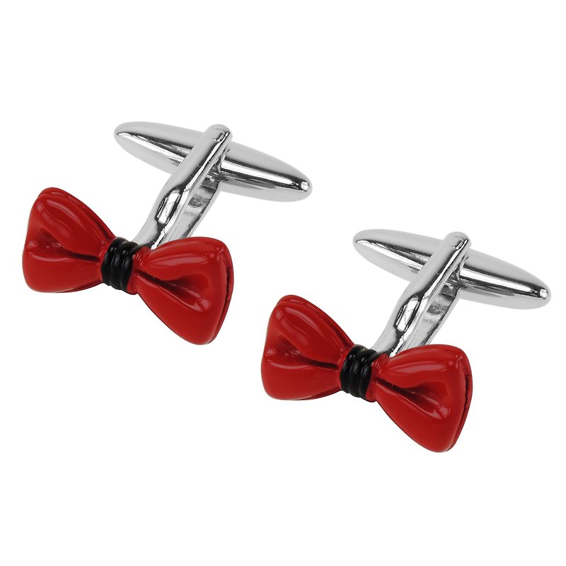 Red Enamel Bow Tie Cufflinks - Cuff Links - Other Metals Red