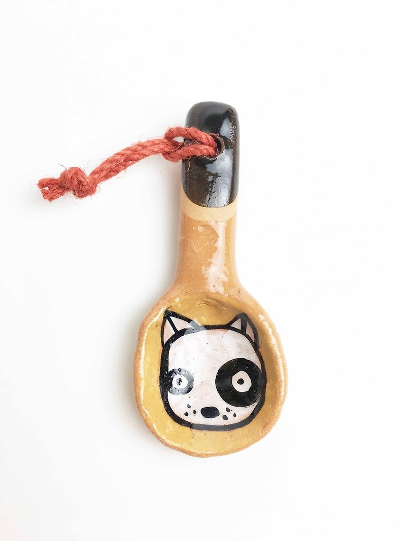 Nice Little Clay handmade small teaspoon _ black wheel dog 0902-06 - ช้อนส้อม - ดินเผา สีเหลือง