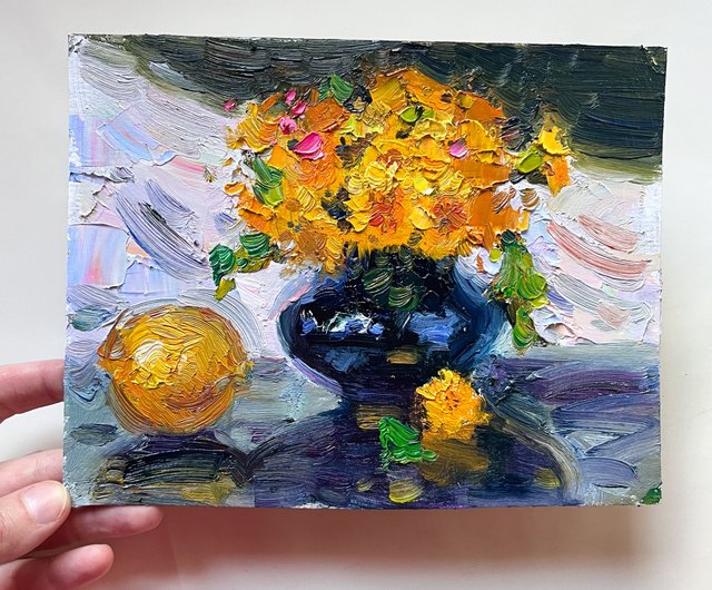 タンポポの絵画 小さなオリジナル絵画 花のアート タンポポ