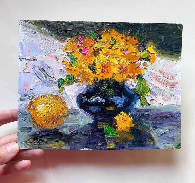 Dandelions painting Small Original Painting Flower Art Dandelions - 海報/掛畫/掛布 - 其他材質 橘色