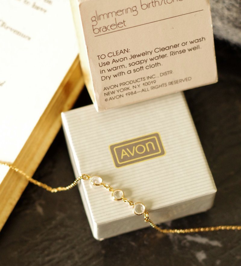 -Antique gold transparent Stone bracelet bracelet April Stone AVON 1984 - สร้อยข้อมือ - โลหะ สีทอง