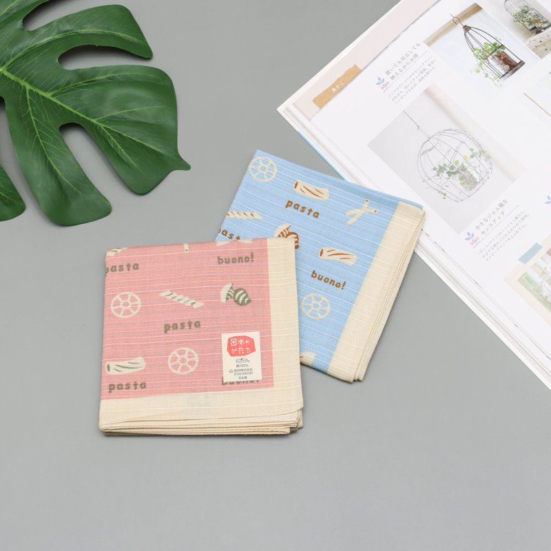 京都風呂敷包巾-日本意象 中巾-義大利麵(粉/藍) - 手帕 - 棉．麻 