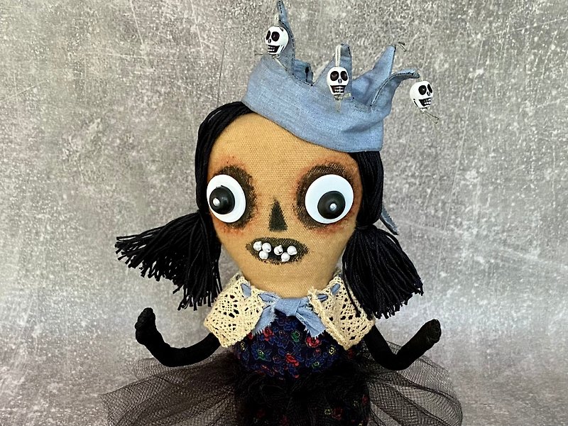 Creepy doll . Halloween gift . Macabre decor . Cloth doll . - Stuffed Dolls & Figurines - Cotton & Hemp Gray