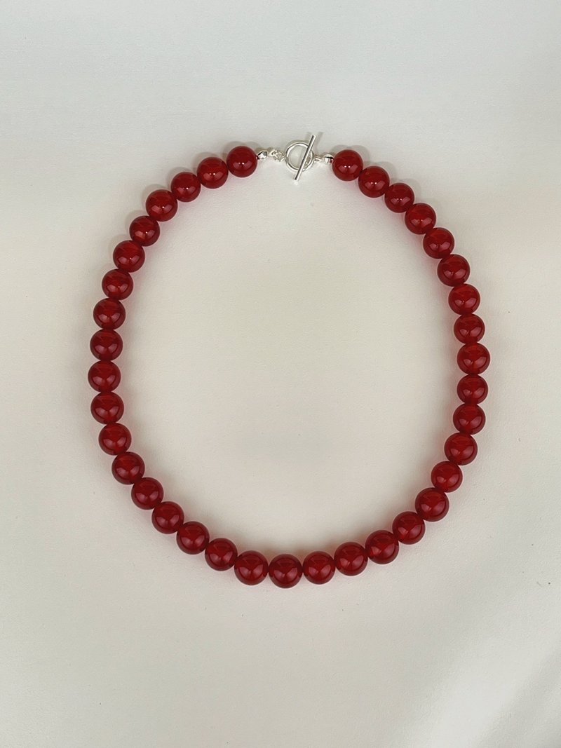 Retro high-grade natural red agate necklace S925 Silver clavicle chain - สร้อยคอ - หยก สีแดง