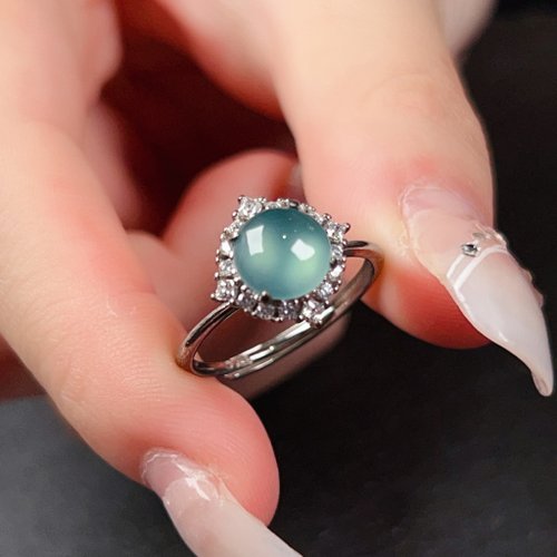 瓔珞珠寶盒 E.L.Jewelry Box 冰種藍水翡翠蛋面戒指 925純銀 | 天然A貨翡翠 | 送禮