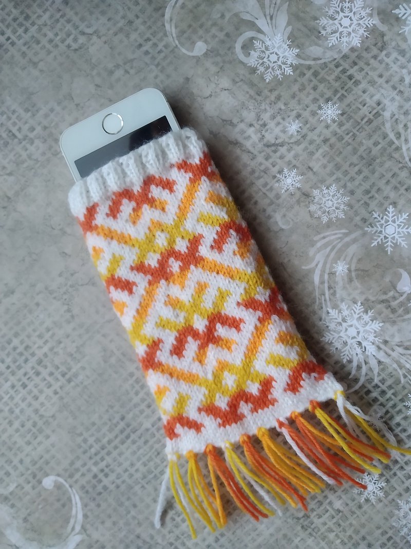 Knitted Knitting Pattern Mobile Phone Case - Phone Cases - Wool Orange